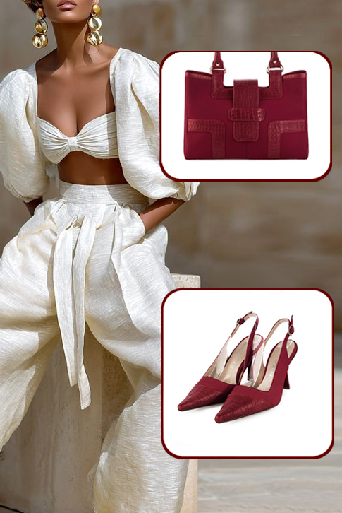 Dress slingback heels in burgundy red leather with high spool heels and pointed toe - Top view